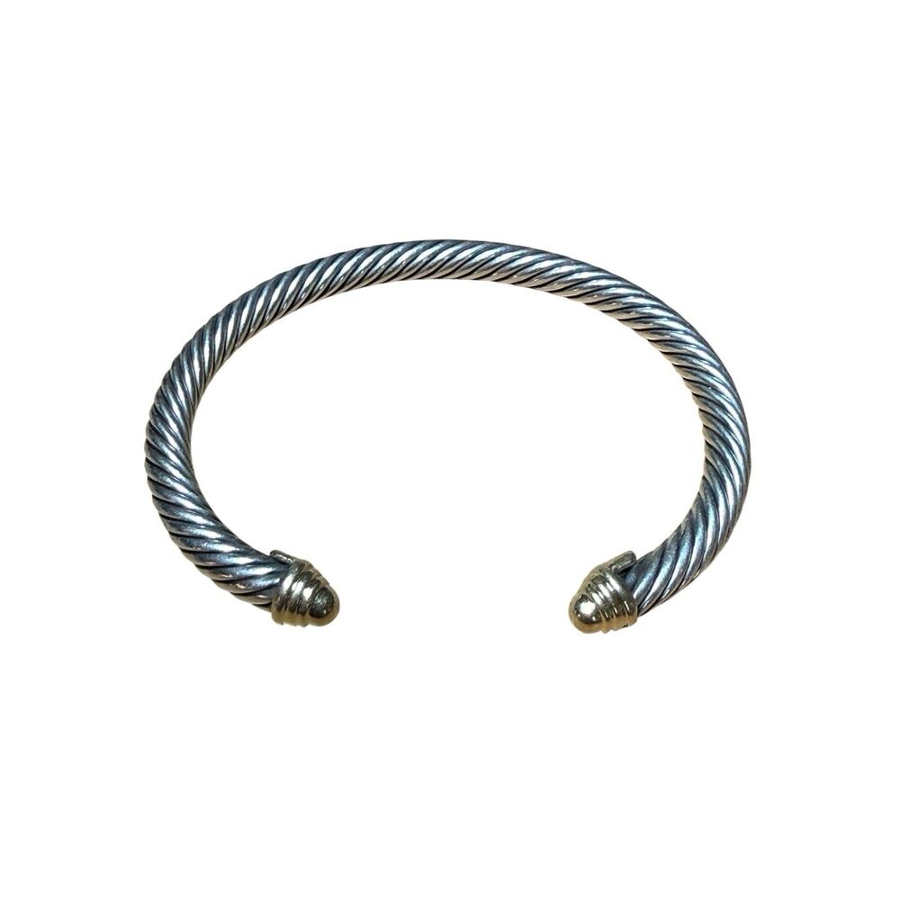 David Yurman Sterling Silver 925 & 750 18k Gold 5mm Cable Cuff Bracelet S Dome